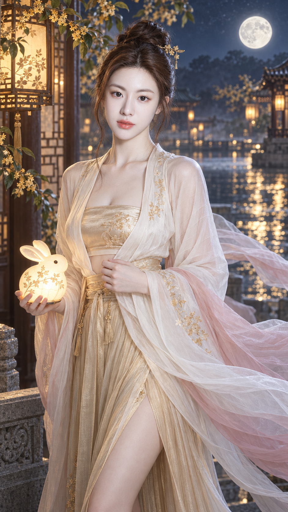 中秋の月下で改良唐風の美女写実写真