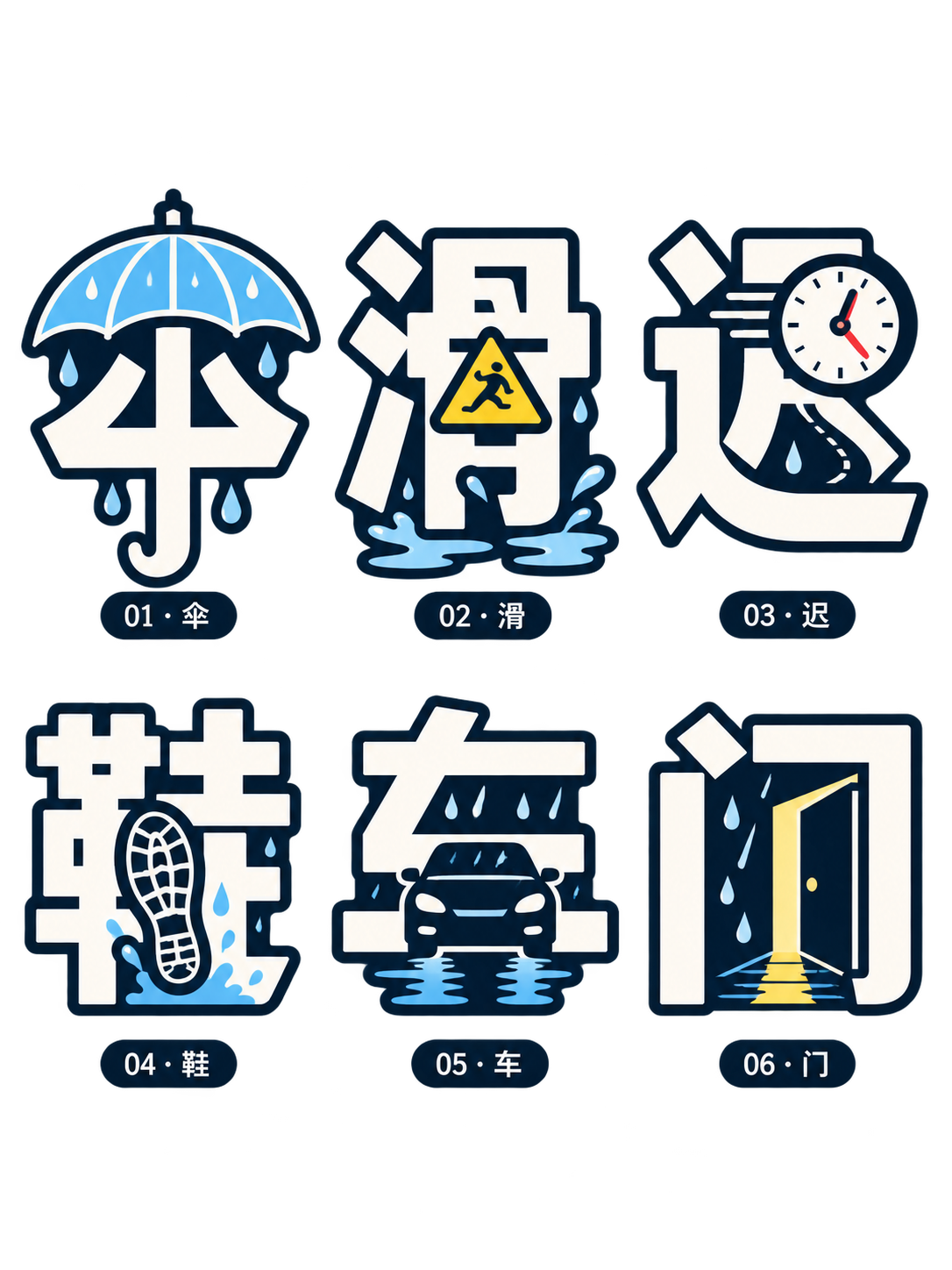 雨の通勤リマインダー マトリックス字形アイコンポスター