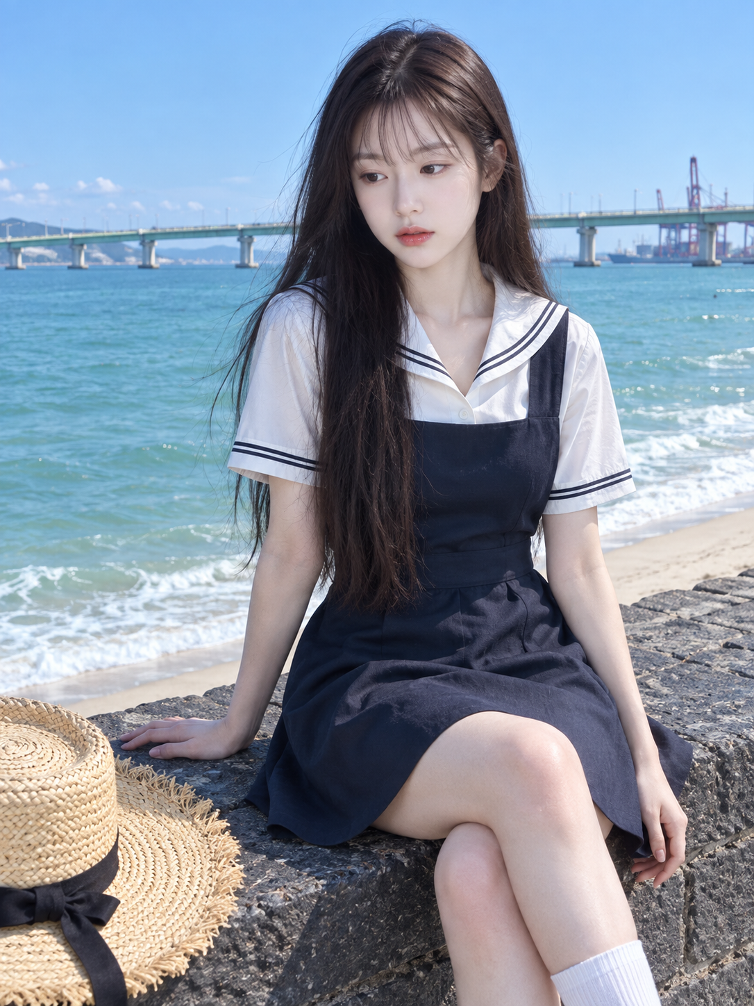 海辺の夏の少女感 超写実的ポートレート写真