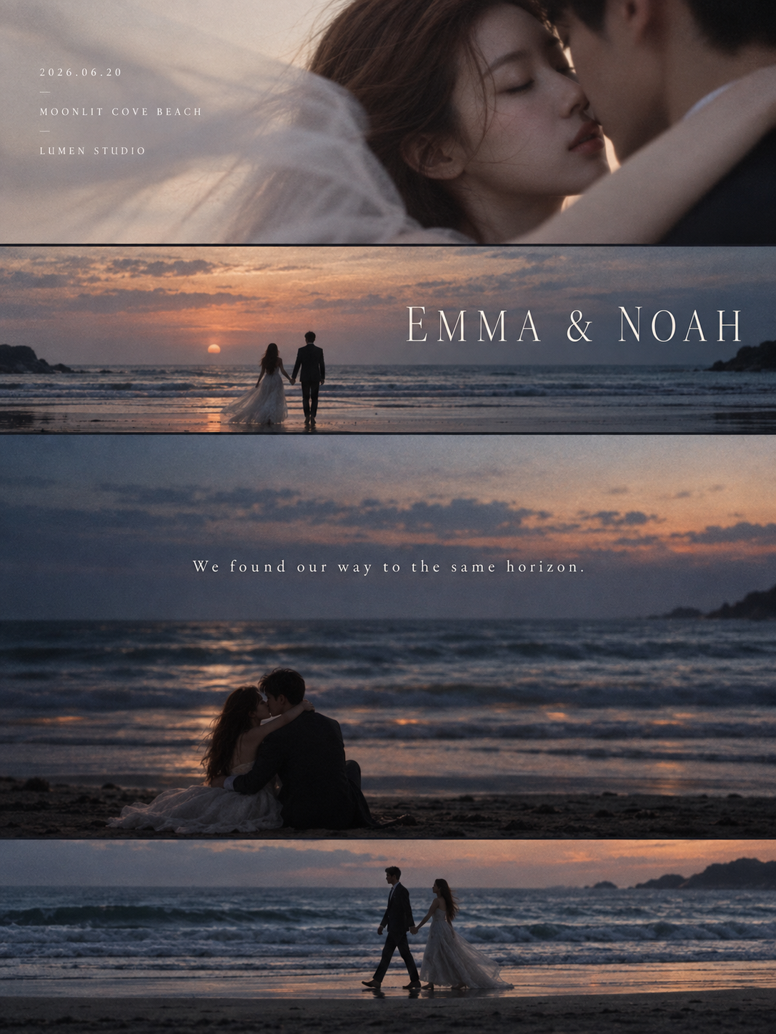 夕暮れの海辺の新婚カップル セグメント映像ナラティブポスター