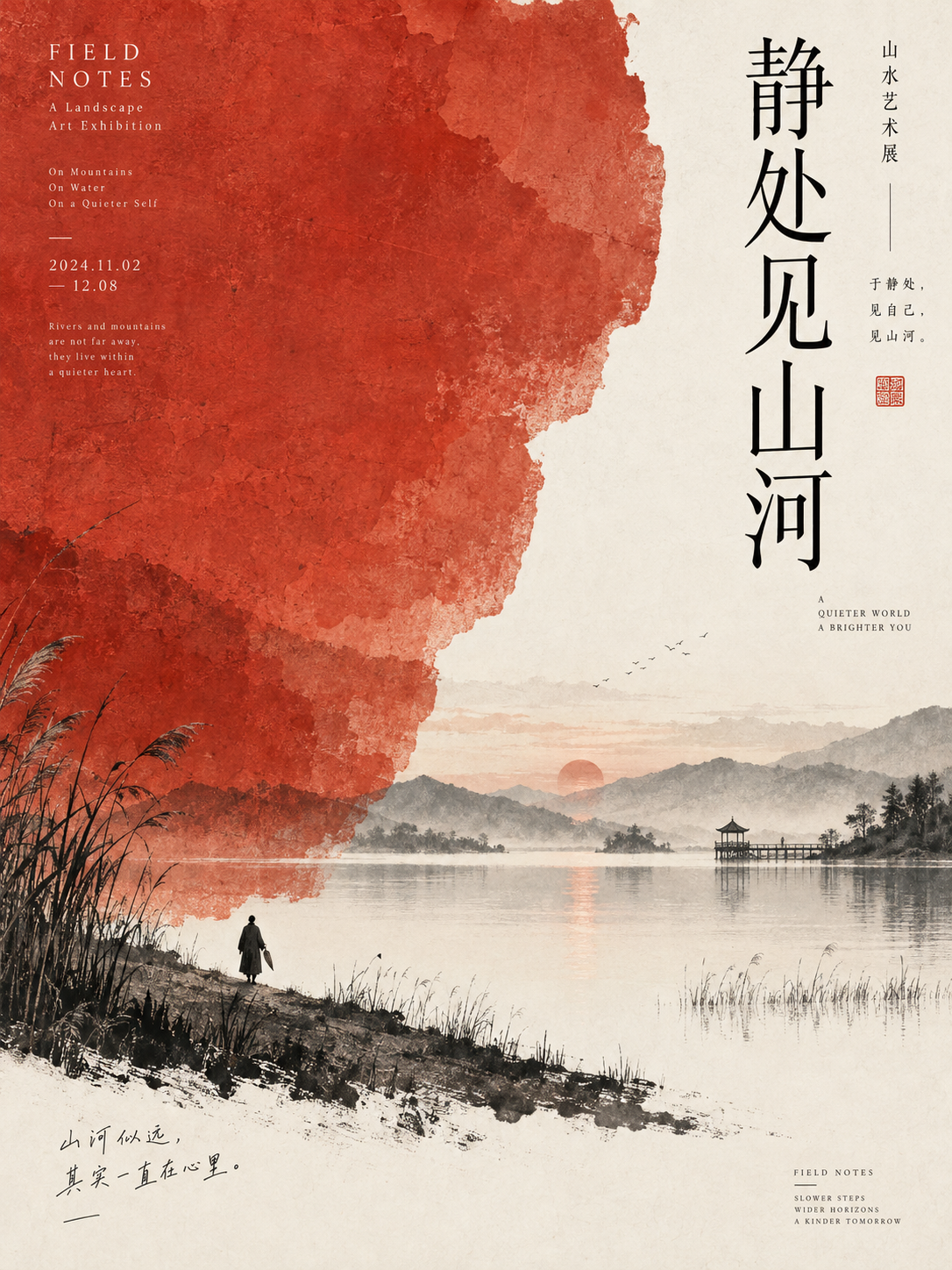 Affiche d'art paysager minimaliste chinois en champs de couleur