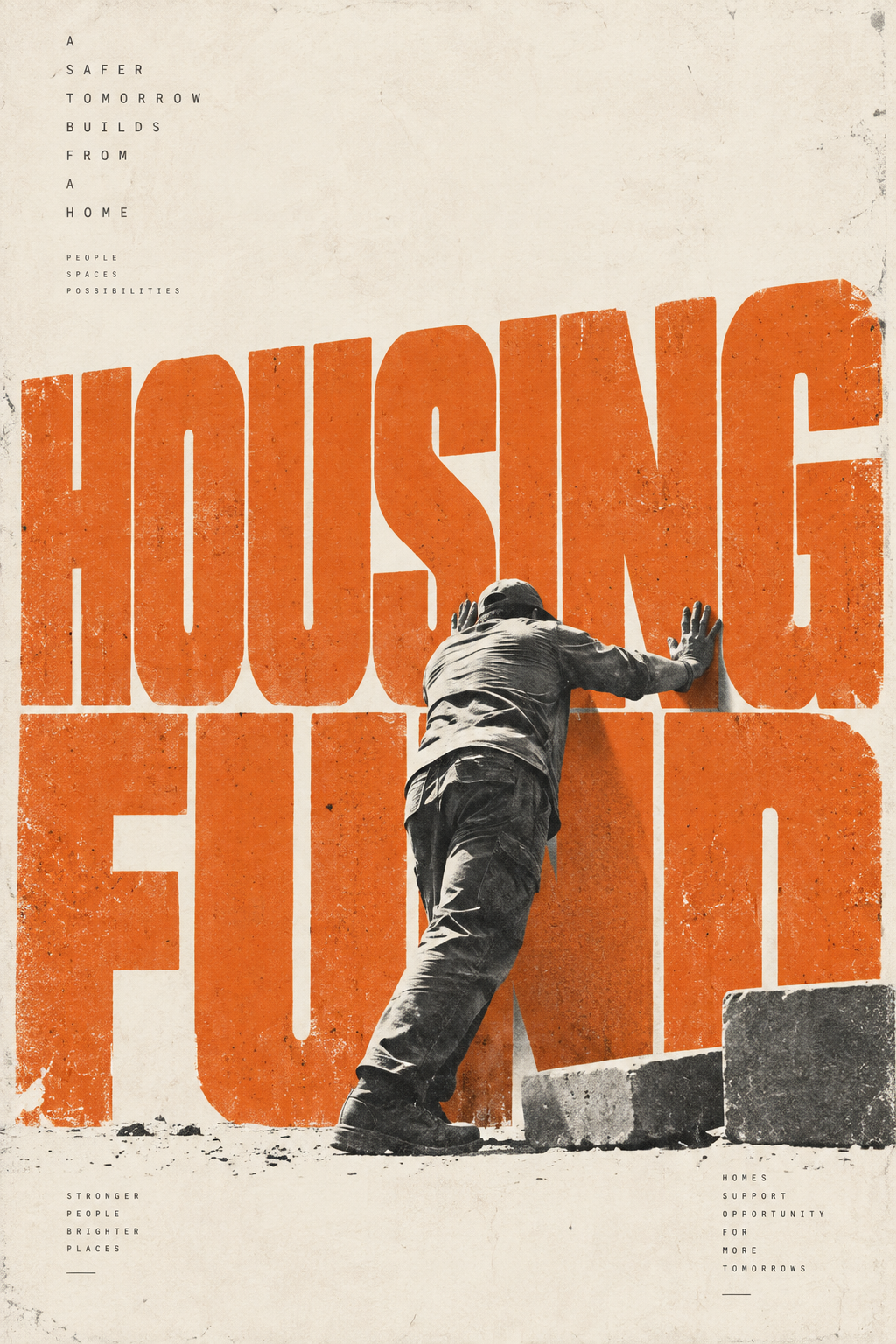 Affiche minimaliste d'épargne logement en typographie géante orange chaud