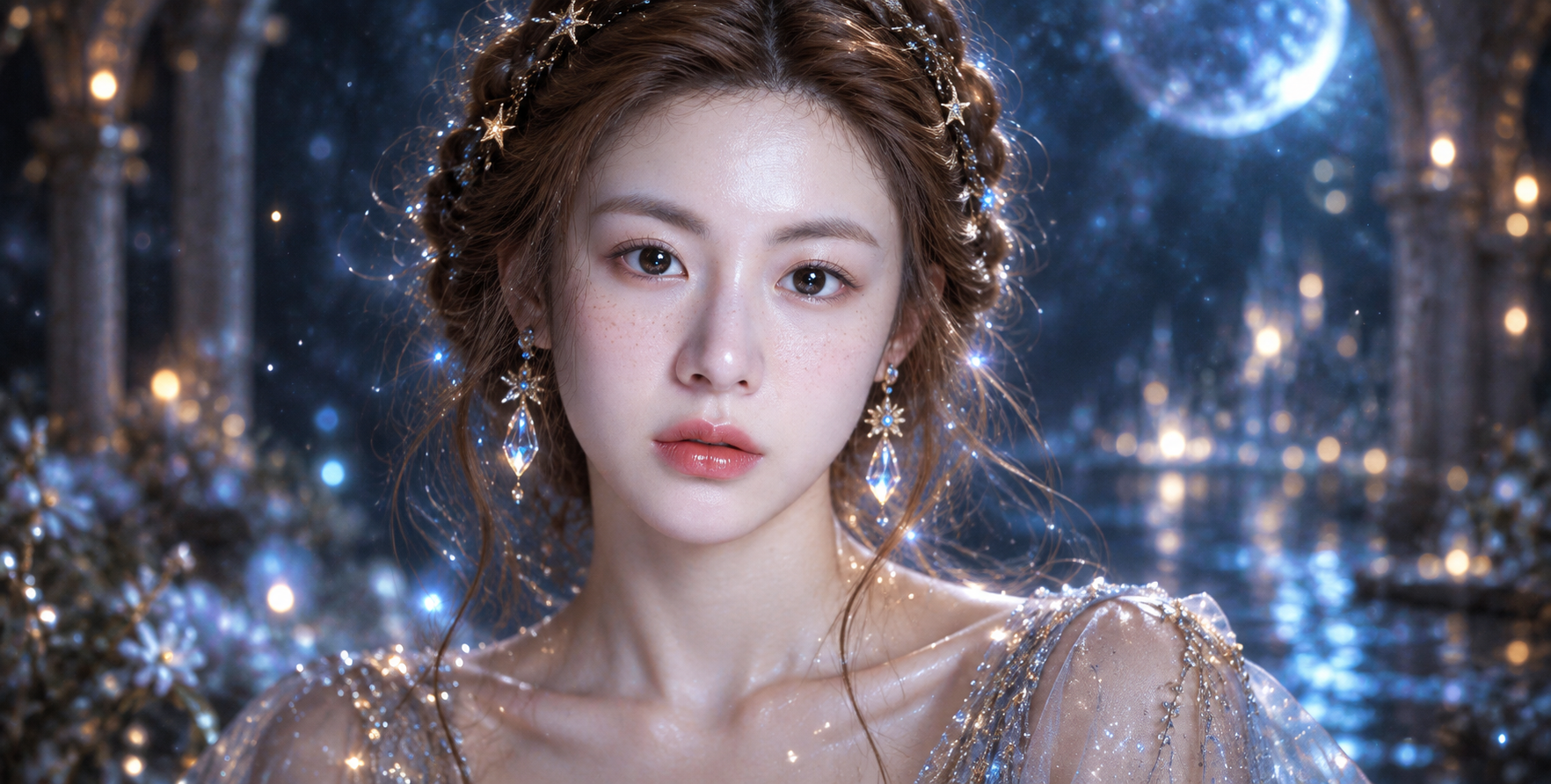 星屑に包まれた夢幻的な少女のシネマティックポートレート