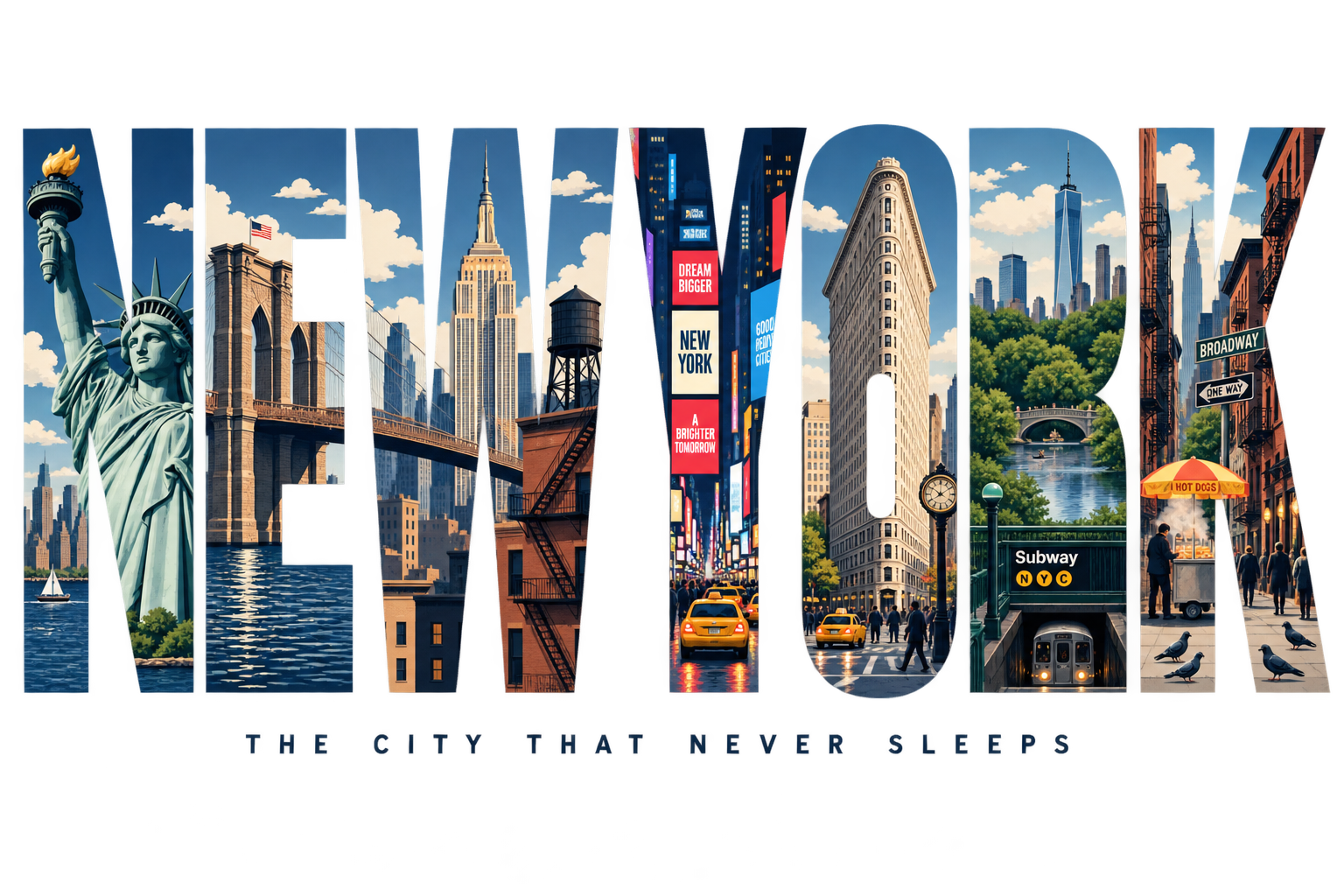 Áp phích du lịch tối giản sáng tạo với chữ cái New York