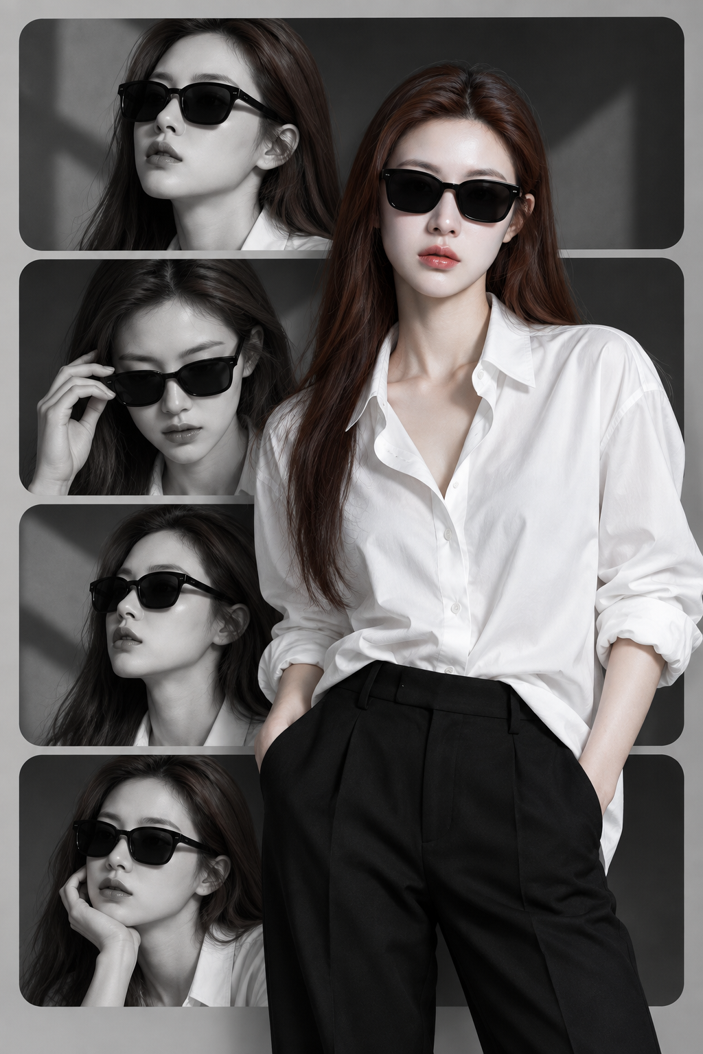 Áp phích thời trang collage hiện đại với lớp đen trắng và nhân vật màu