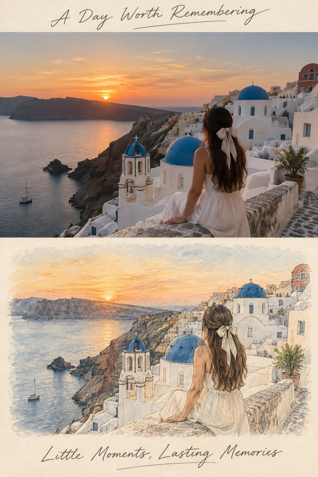 Affiche raffinée de carnet de voyage : scènes réelles et collage dessiné à la main