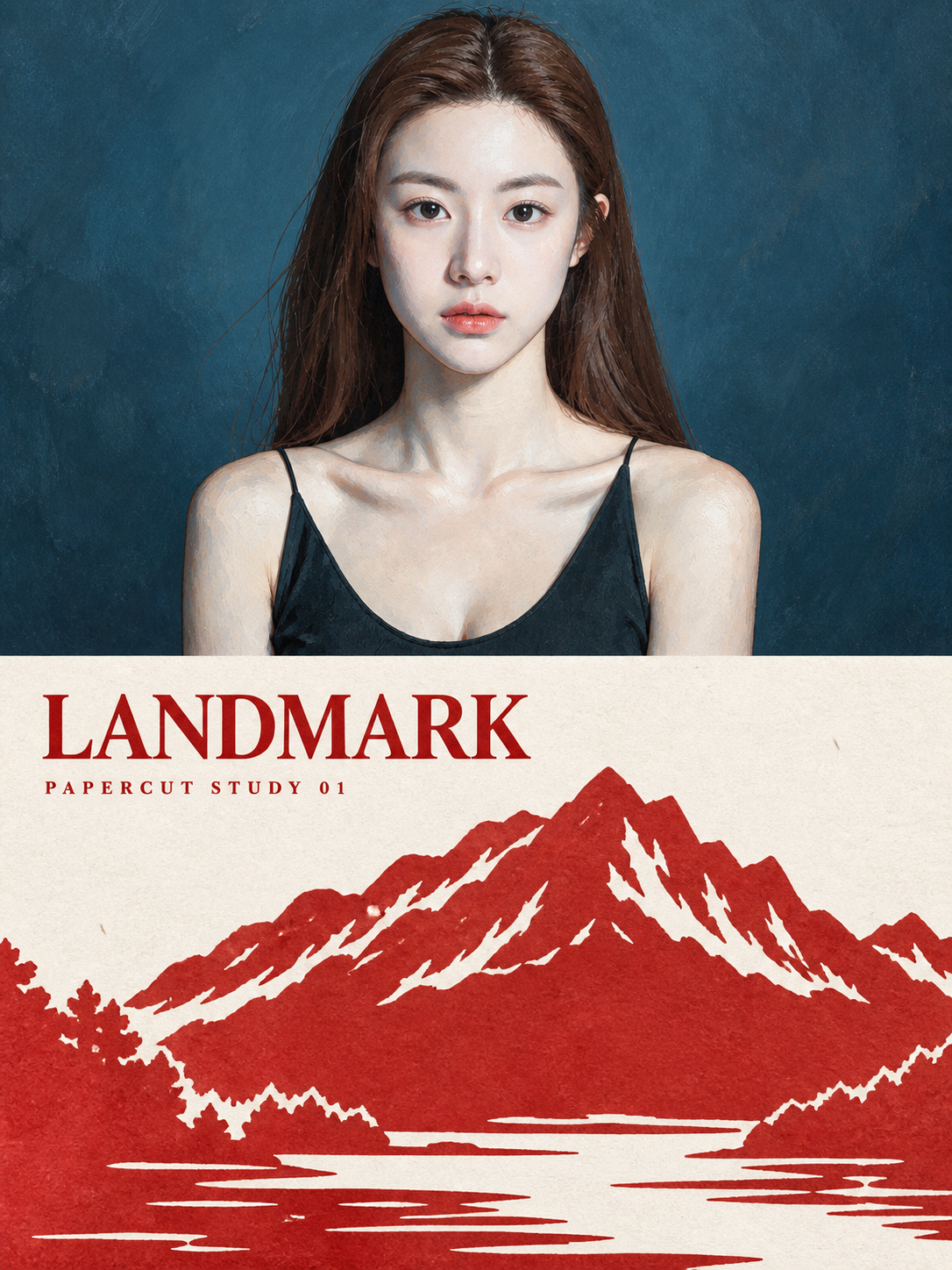 リアルな写真と現代の朱色のランドマーク切り絵コラージュポスター