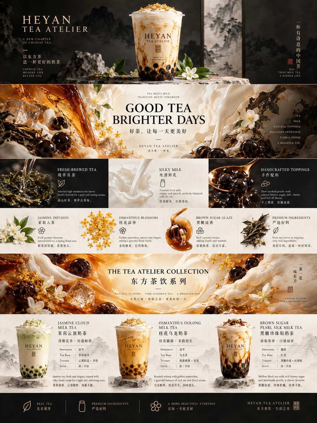 Page longue e-commerce HEYAN, thé au lait de luxe oriental