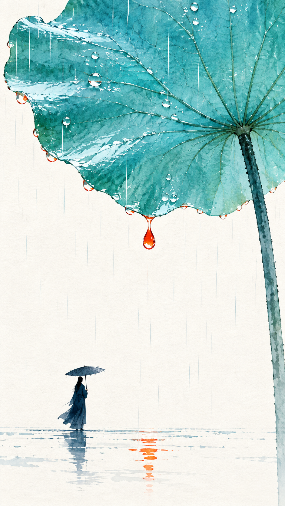 东方禅意极简荷叶听雨图