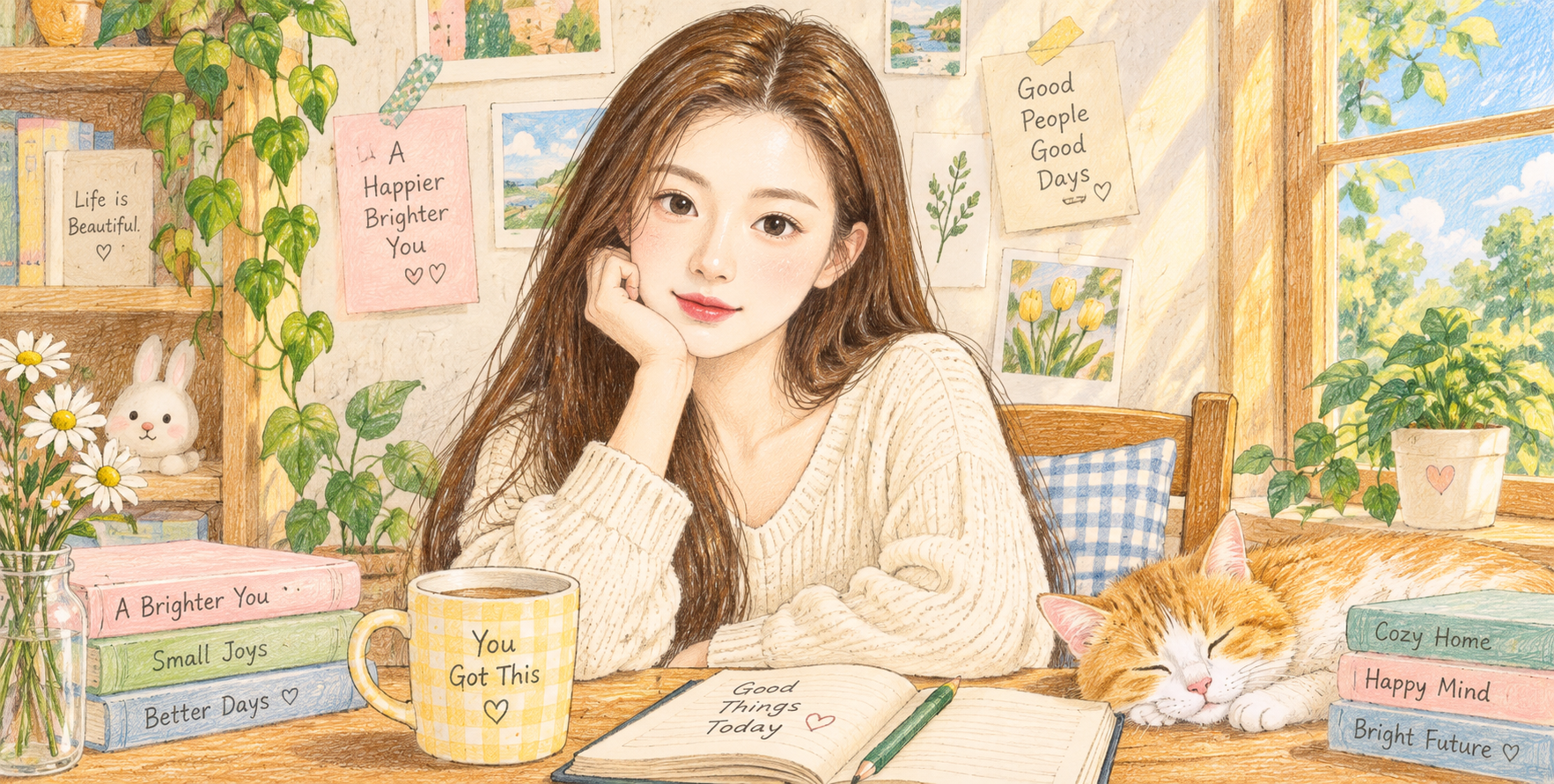 温かい色鉛筆の絵本イラスト風テンプレート