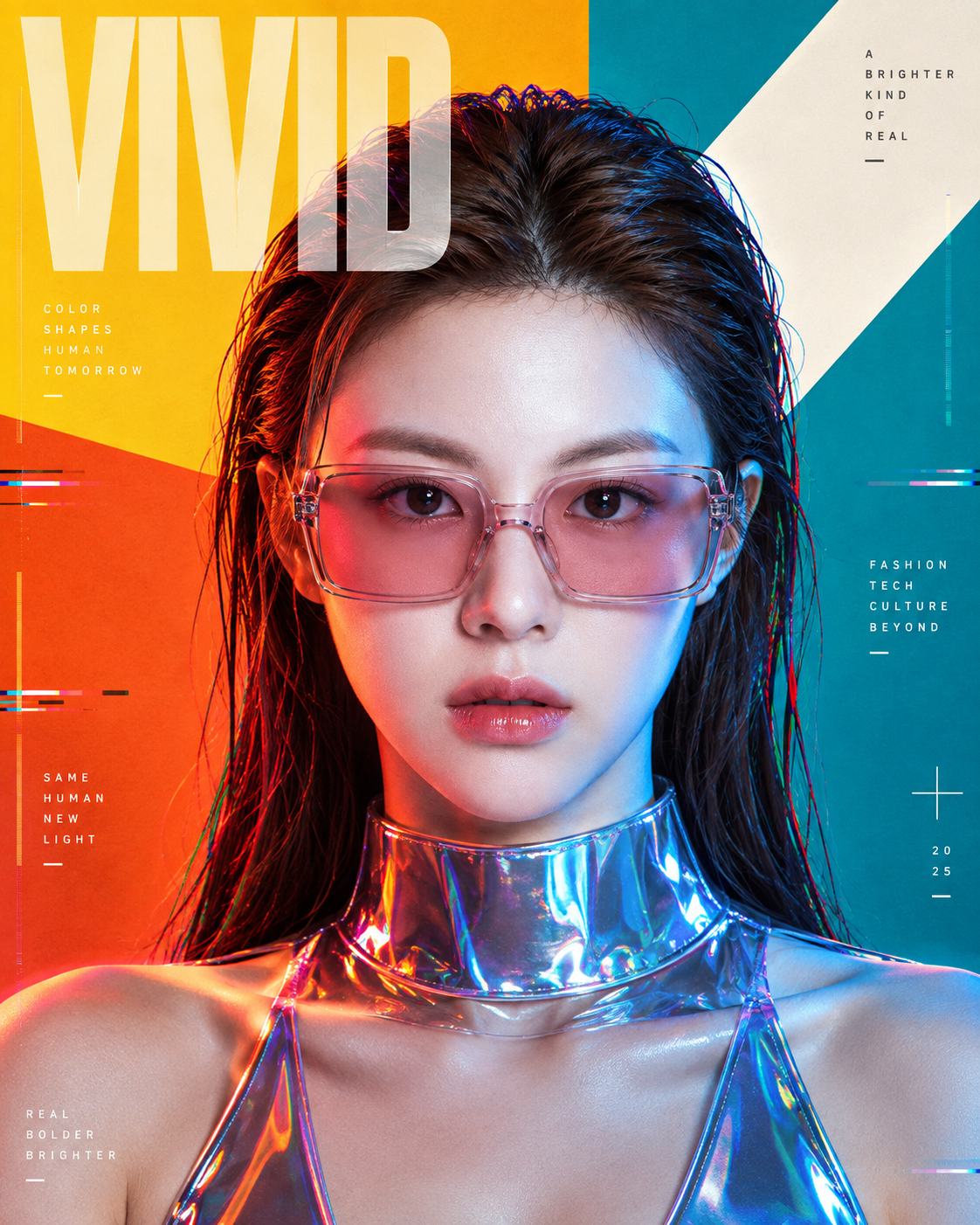 Futuristic Split-Color Light Effect Digital Art Poster