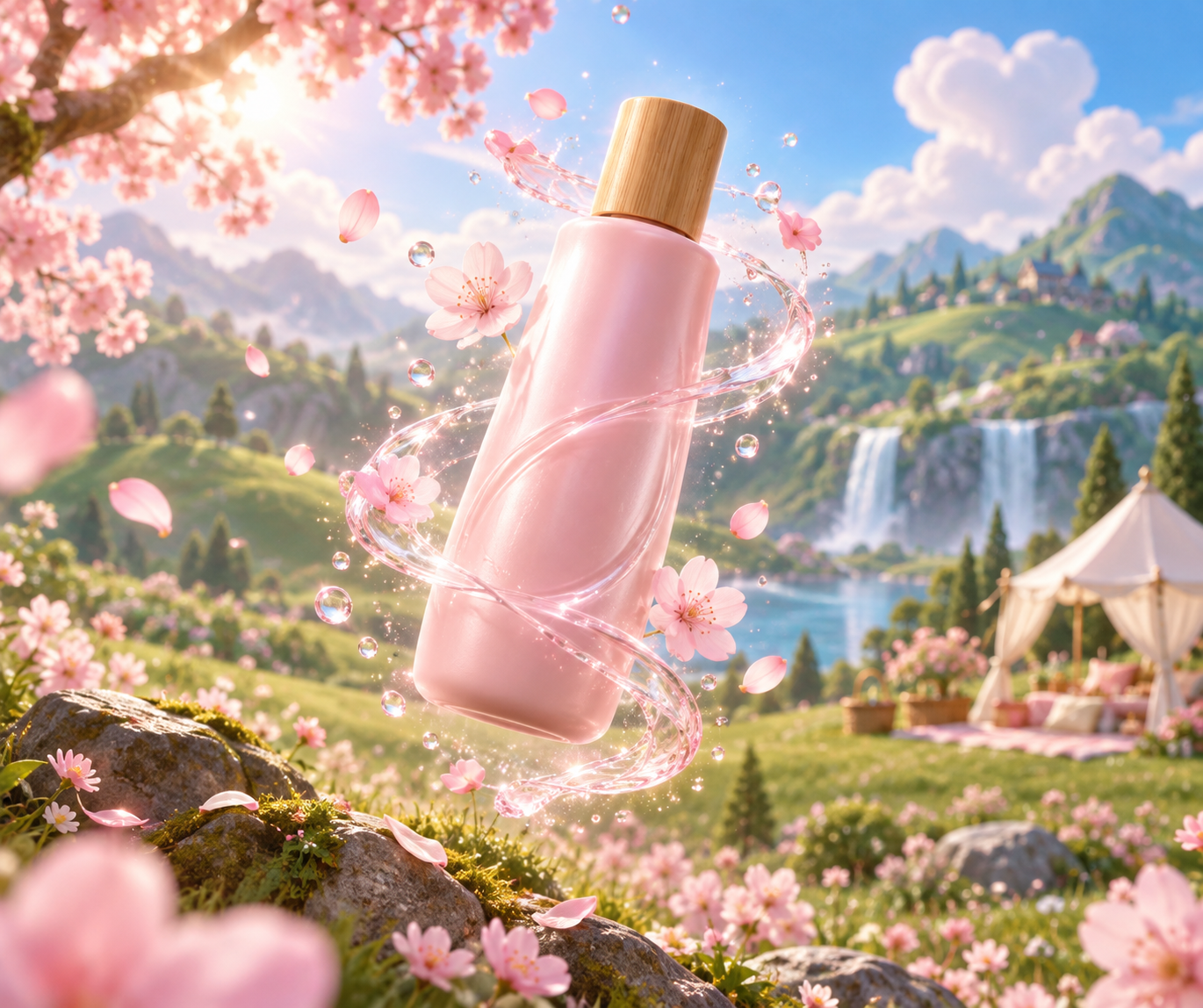 Après-shampooing pastel pour la pousse des cheveux dans un jardin onirique