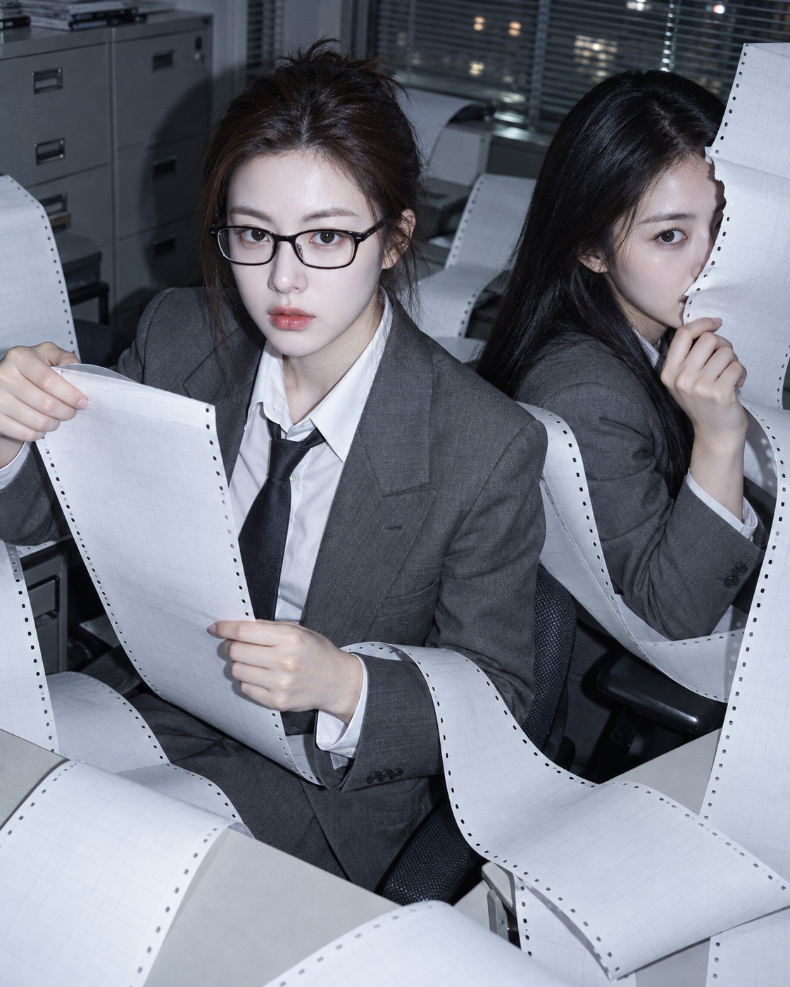 Chân dung đôi siêu thực kiểu tạp chí công sở Nhật thập niên 90 với dải giấy