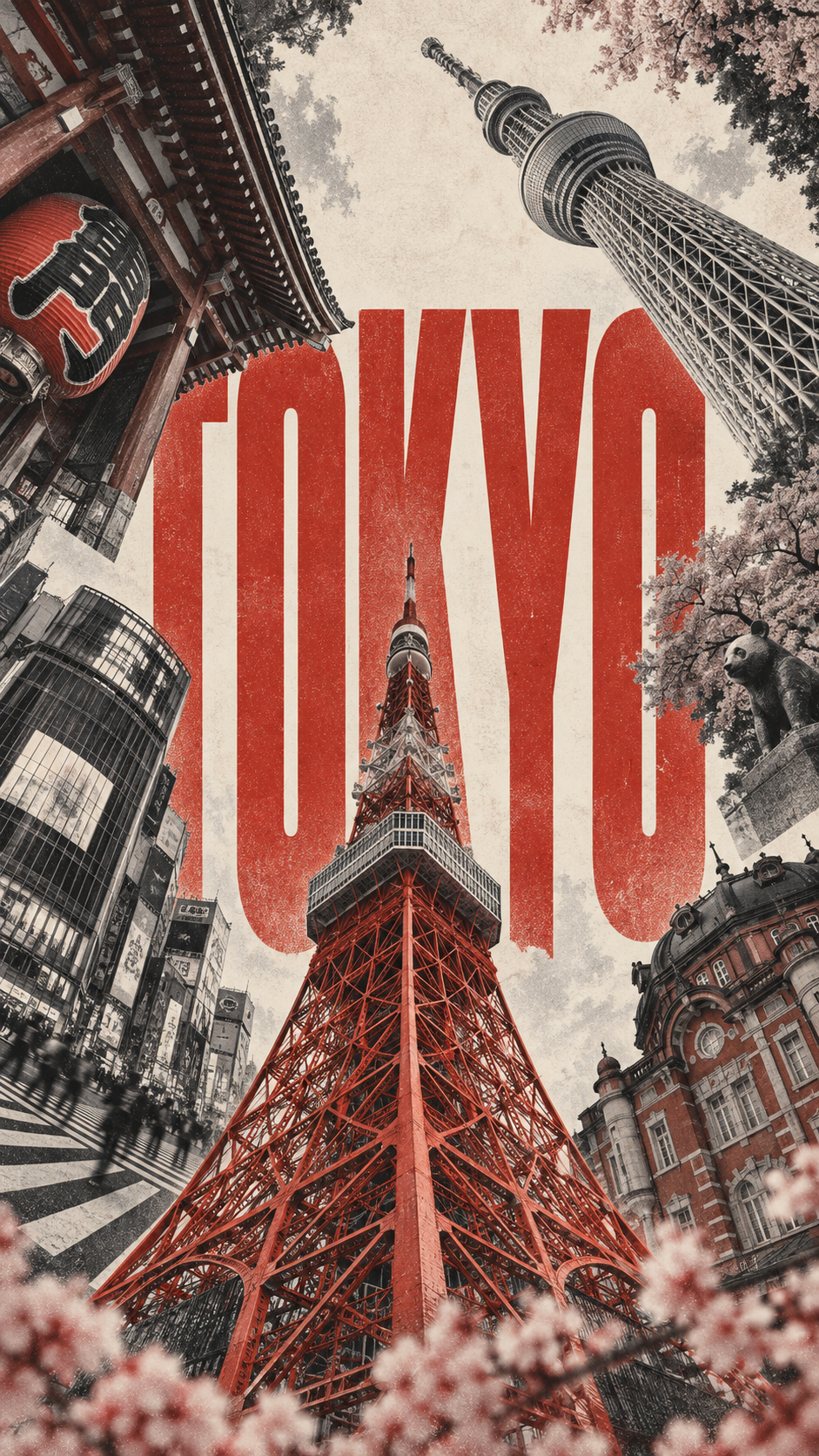 Affiche verticale collage minimaliste de monuments urbains