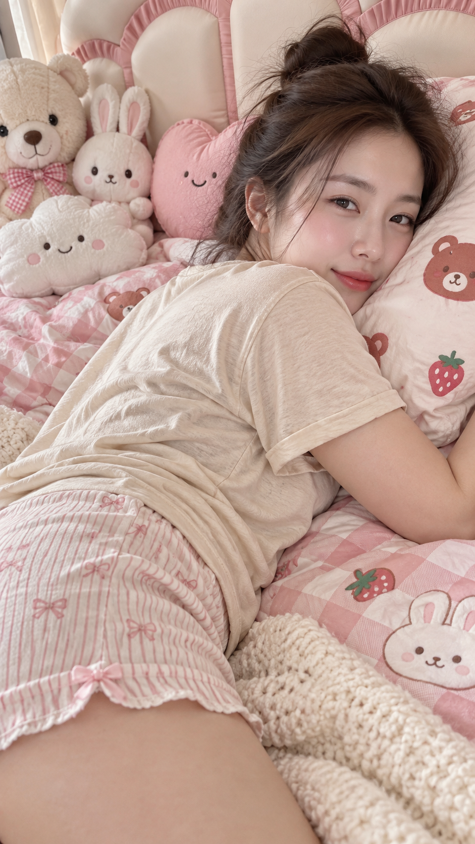 Chân dung chụp bằng điện thoại, người lớn nằm nghiêng trên giường, tông ấm