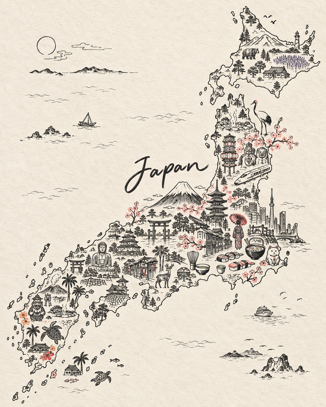 Illustration de carte de voyage graffiti japonaise