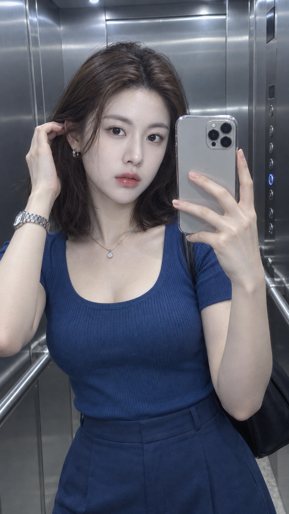 电梯镜面自拍甜酷成年女性人像