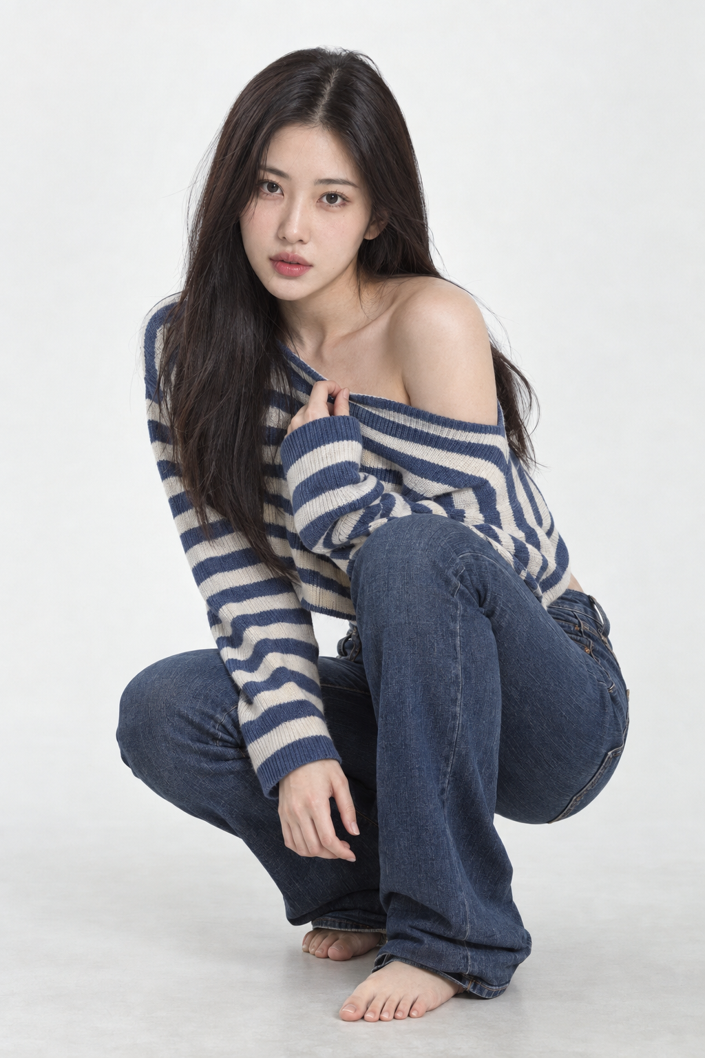 超写実的な東アジア女性のスタジオファッションポートレート
