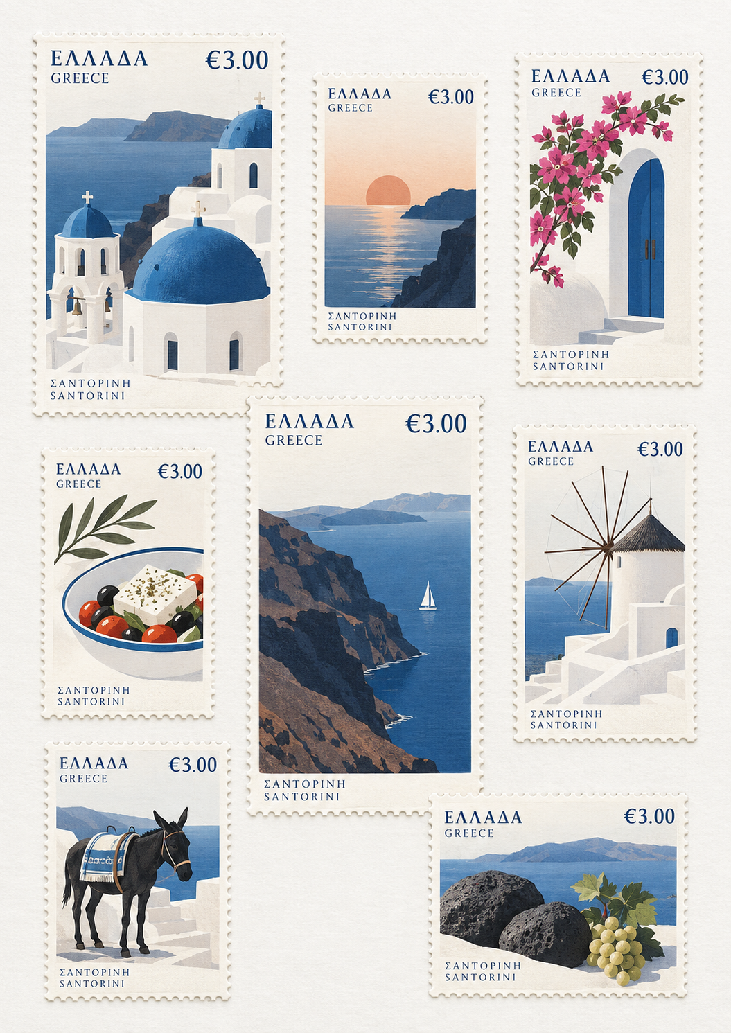 Design d'une collection de timbres commémoratifs de destinations minimalistes haut de gamme