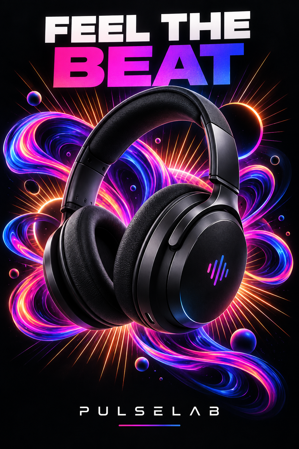 PULSELAB Neon Headphone Creative Ad — AI image creation