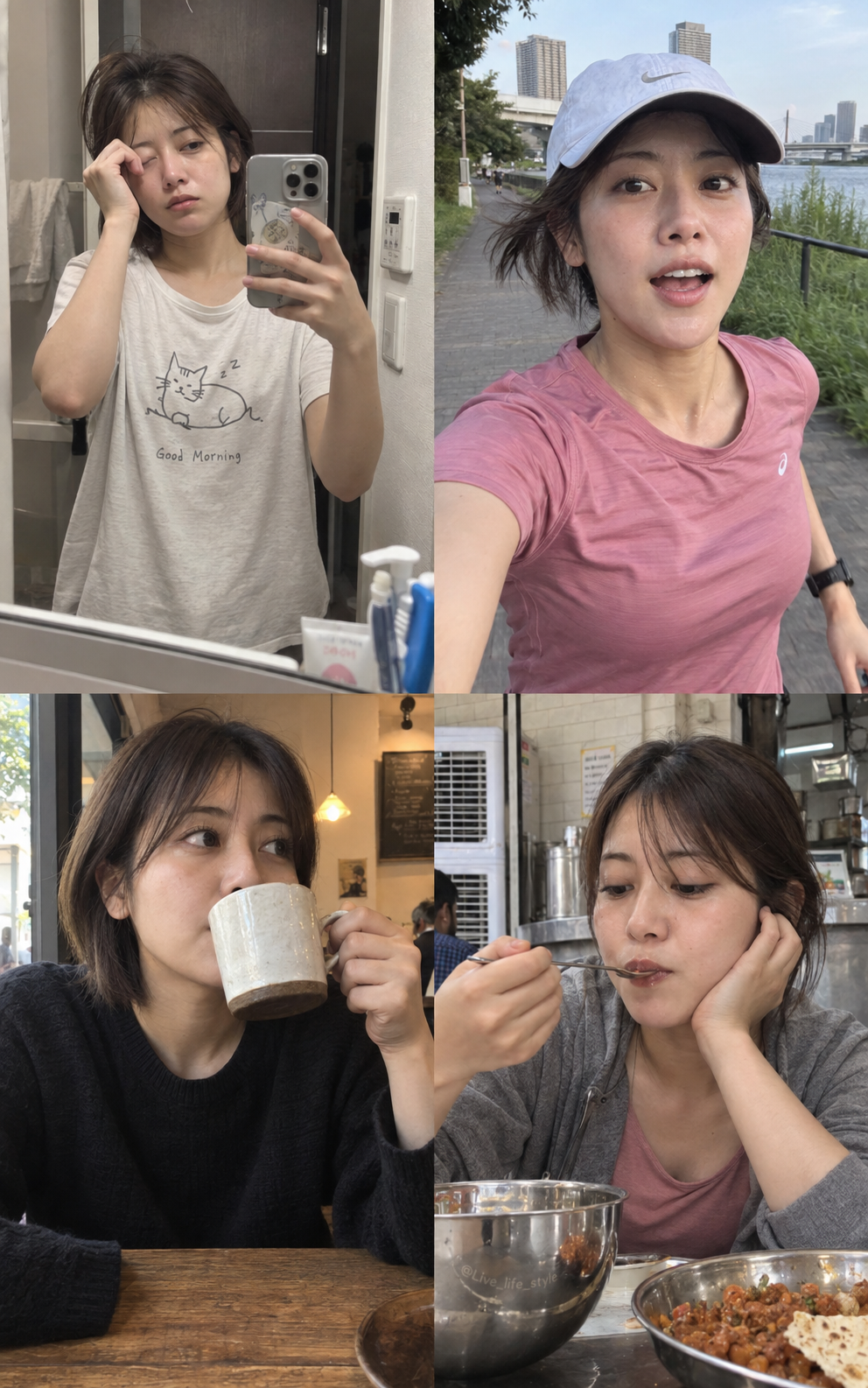 レストランで料理を味わう日本人女性の日常スナップ