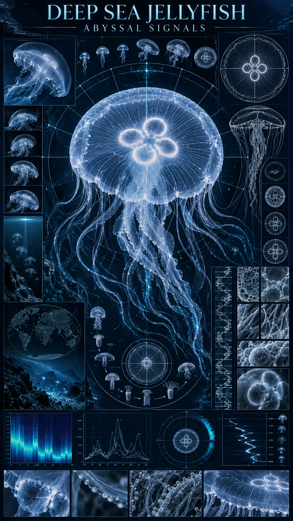 Affiche d'archives scientifiques à haute densité sur les méduses des grands fonds