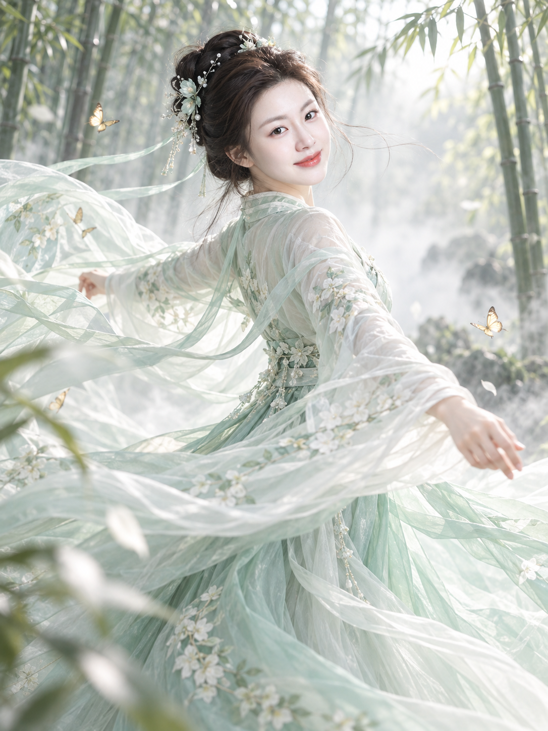 Portrait d'une femme adulte en fée fleur classique orientale dynamique