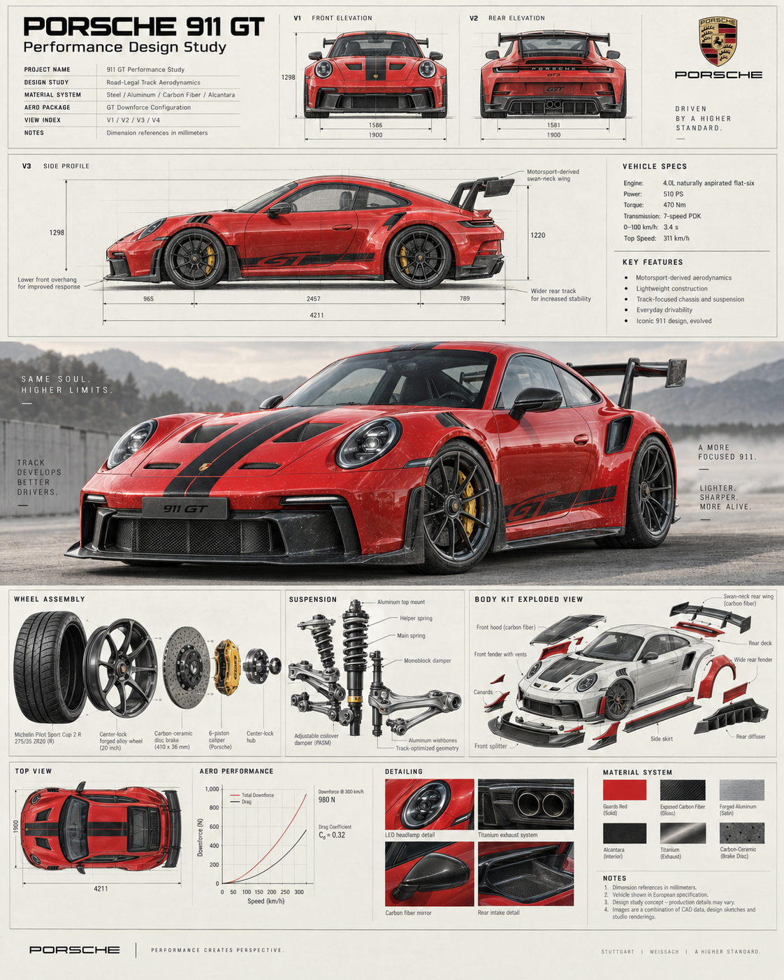Panneau de présentation du projet technologique de design Porsche 911 GT