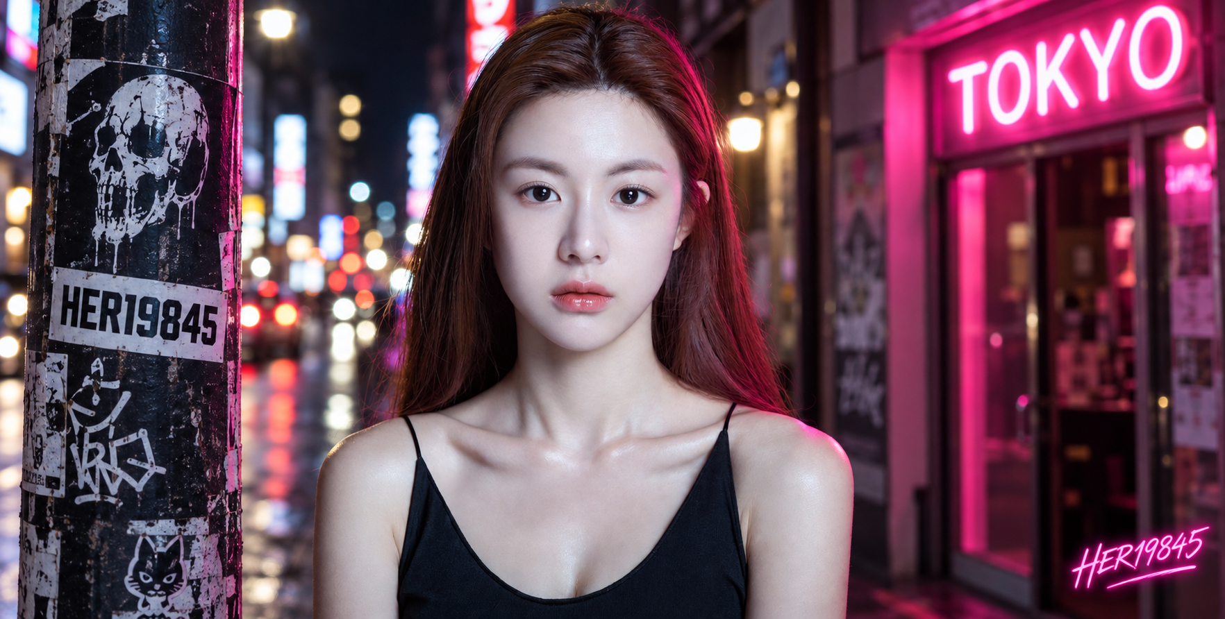 東京の夜街ネオン・ファッションポートレート