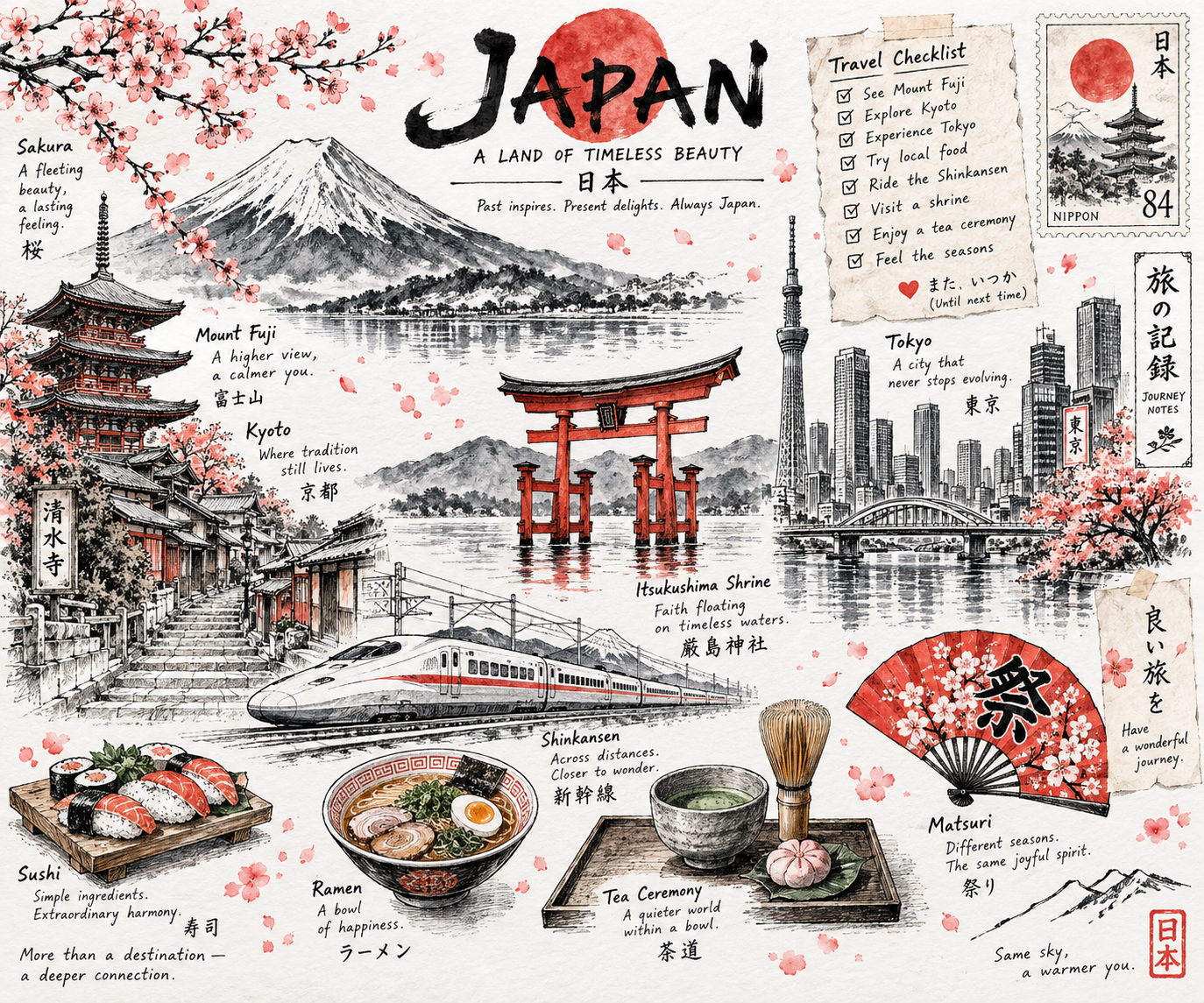 ヴィンテージ手描き旅行日誌イラスト風