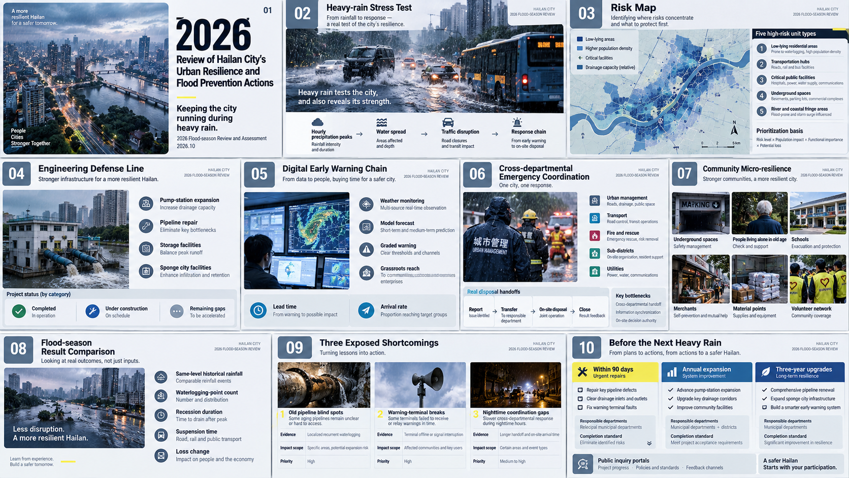Design de rapport sur la résilience urbaine aux inondations, style documentaire internationaliste