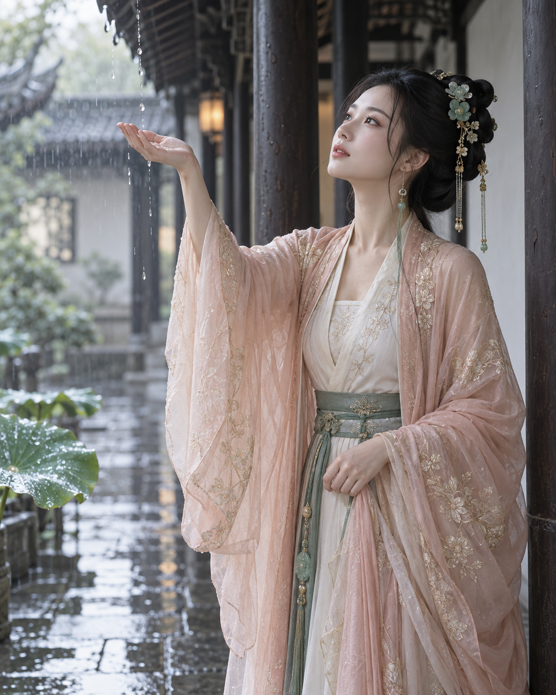 東洋古典風の女性ハイファッション画報