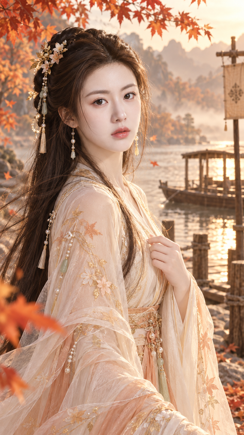 Tang-Style Immortal Heroine Autumn Riverside Portrait