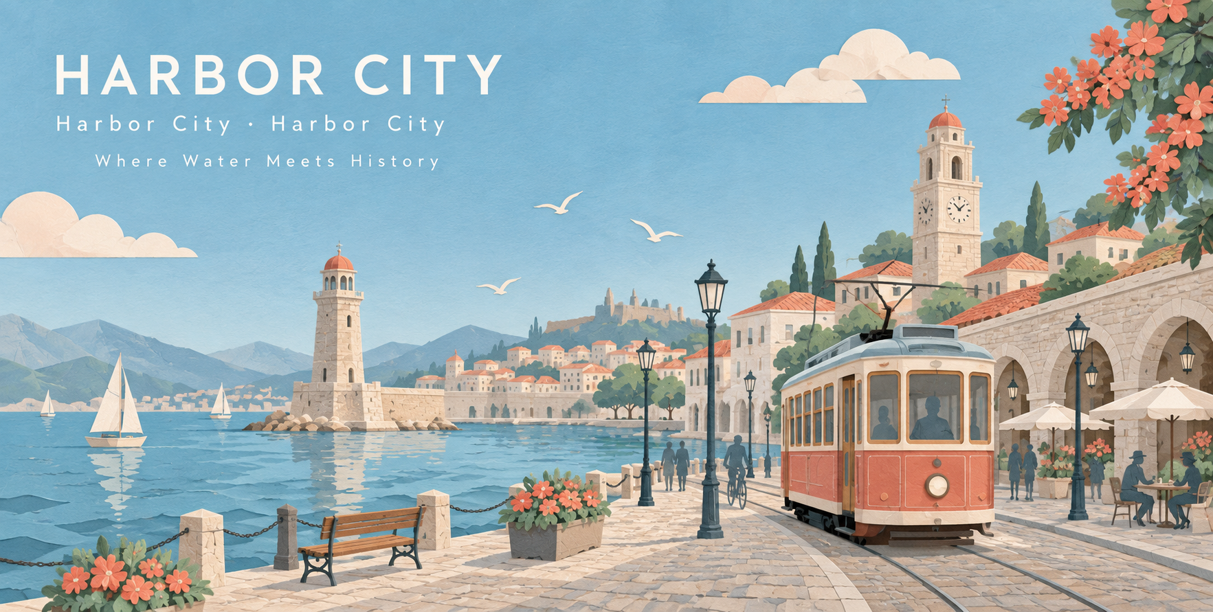 Mẫu poster du lịch thành phố cắt dán giấy mềm mại