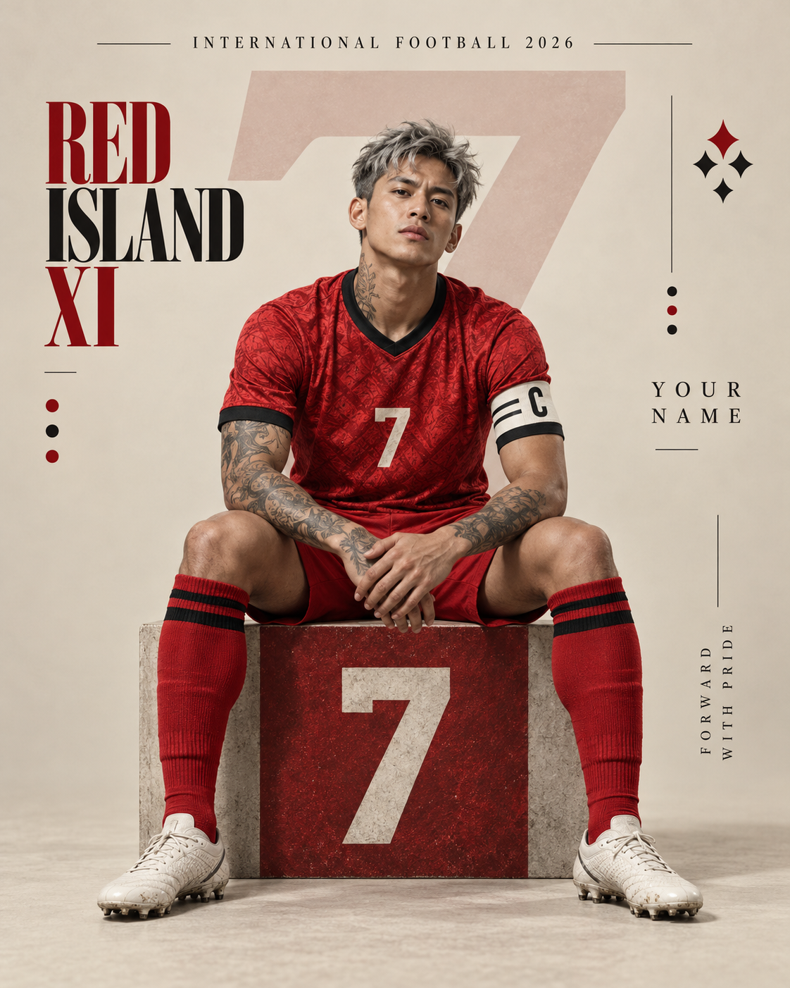 赤と黒の7番サッカー選手のプレミアムポスター