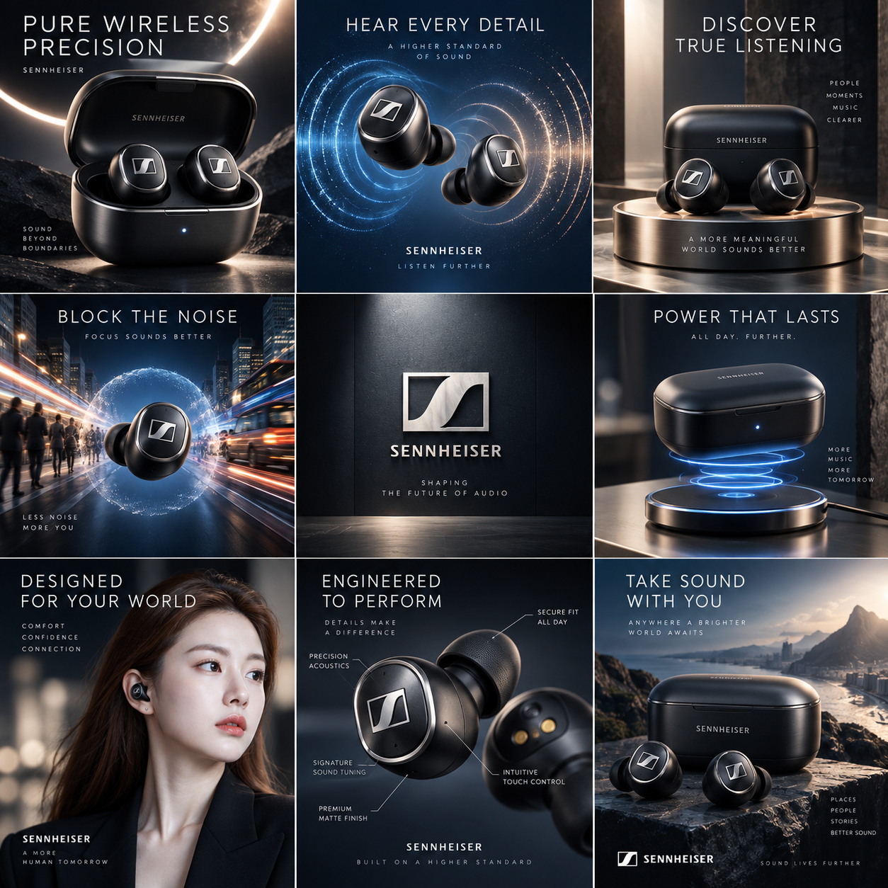 ゼンハイザー Bluetoothイヤホン 九宮格広告ポスター