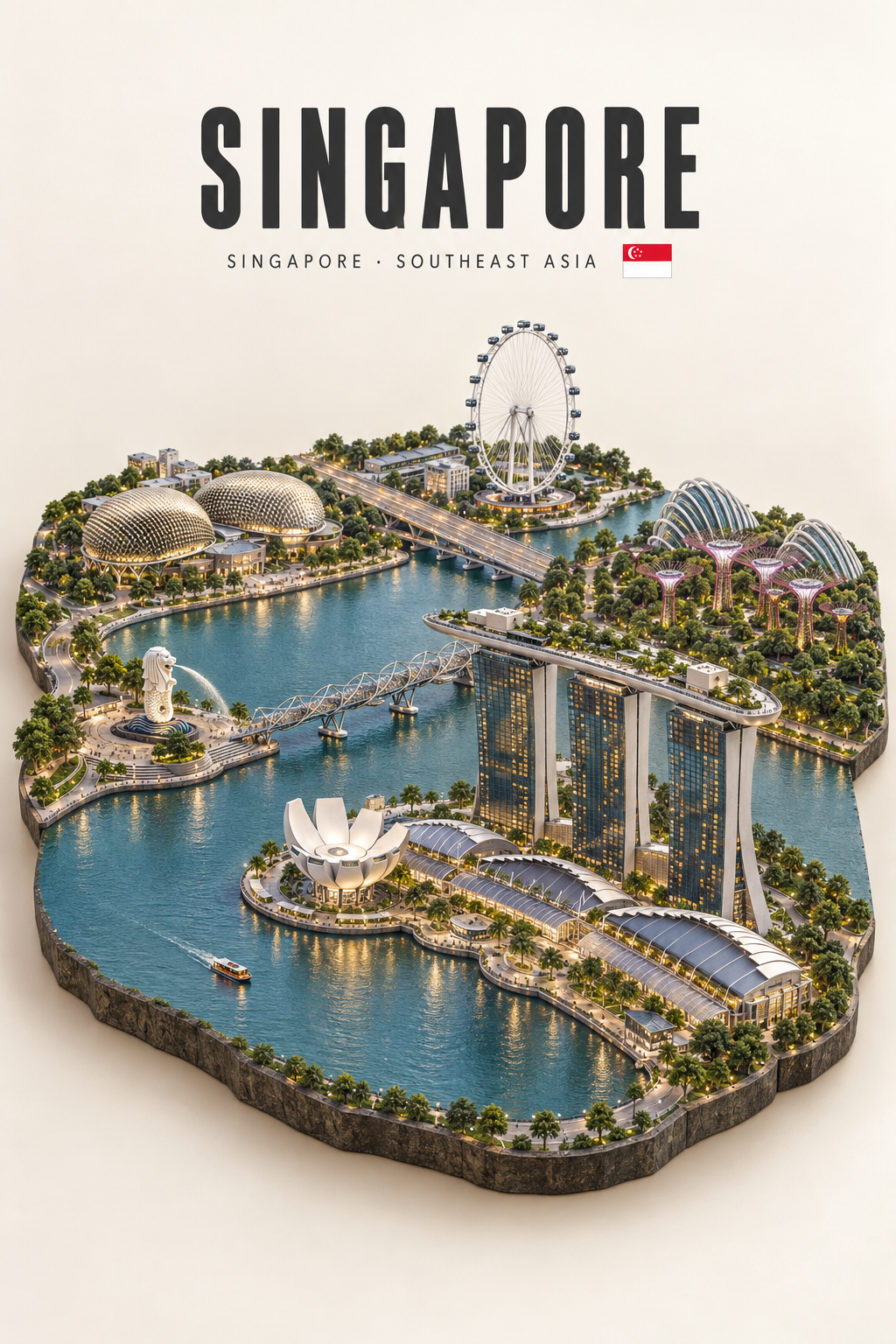 Cảnh quan thu nhỏ 3D đẳng cự Vịnh Marina Singapore