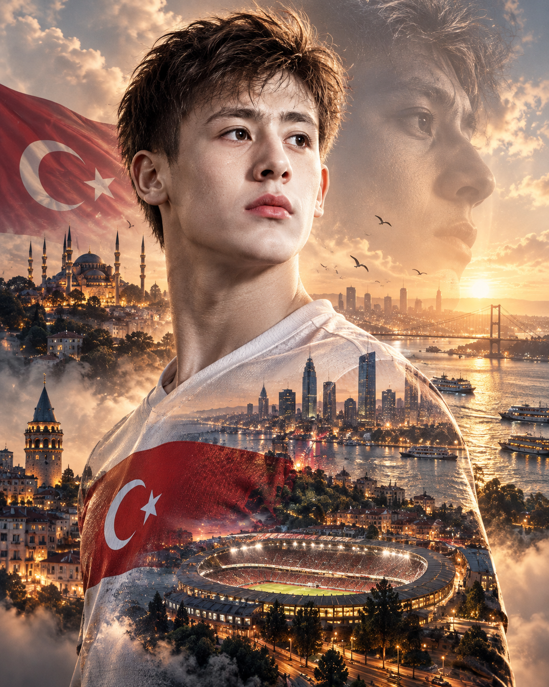 Affiche de football d'Arda Güler en double exposition turque