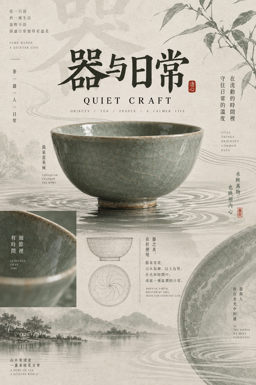 Affiche éditoriale d'objets orientaux modernes