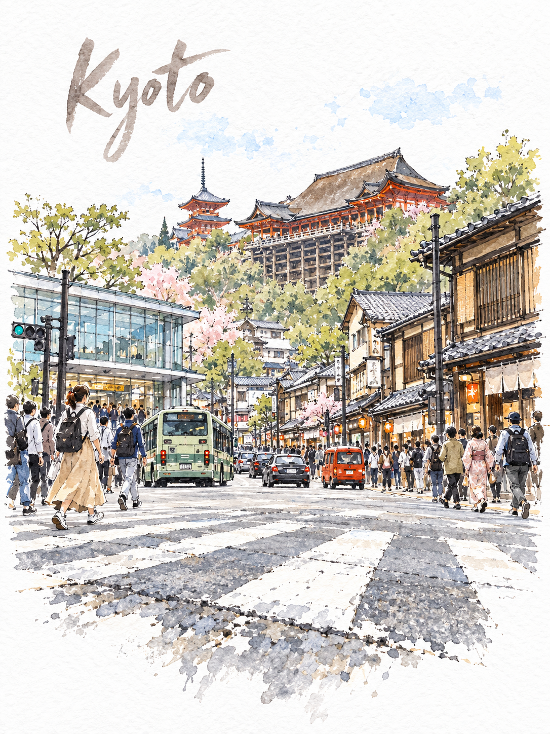 Invite pour croquis aquarelle d'une intersection urbaine animee