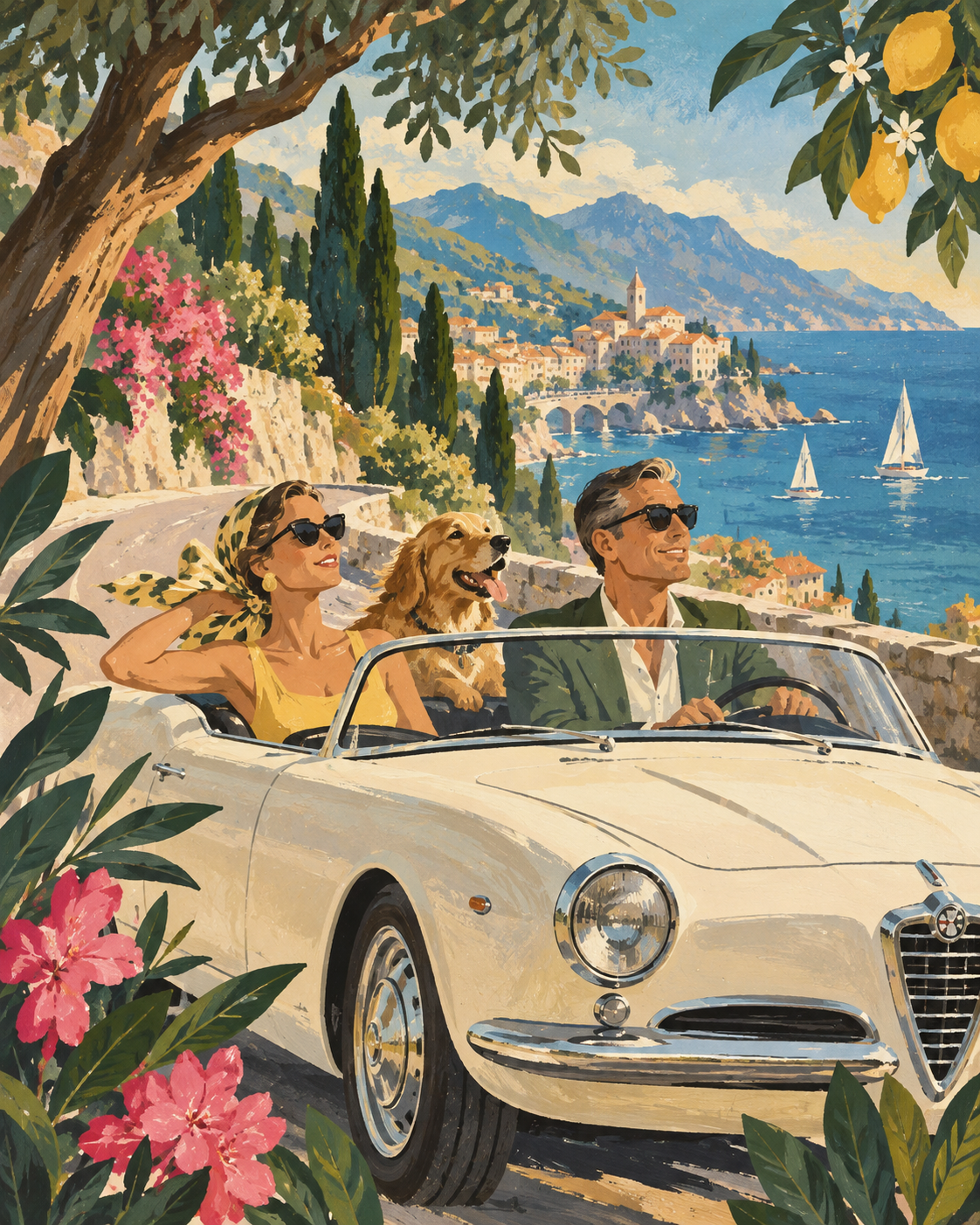 20世纪中叶欧洲旅行广告插画模板