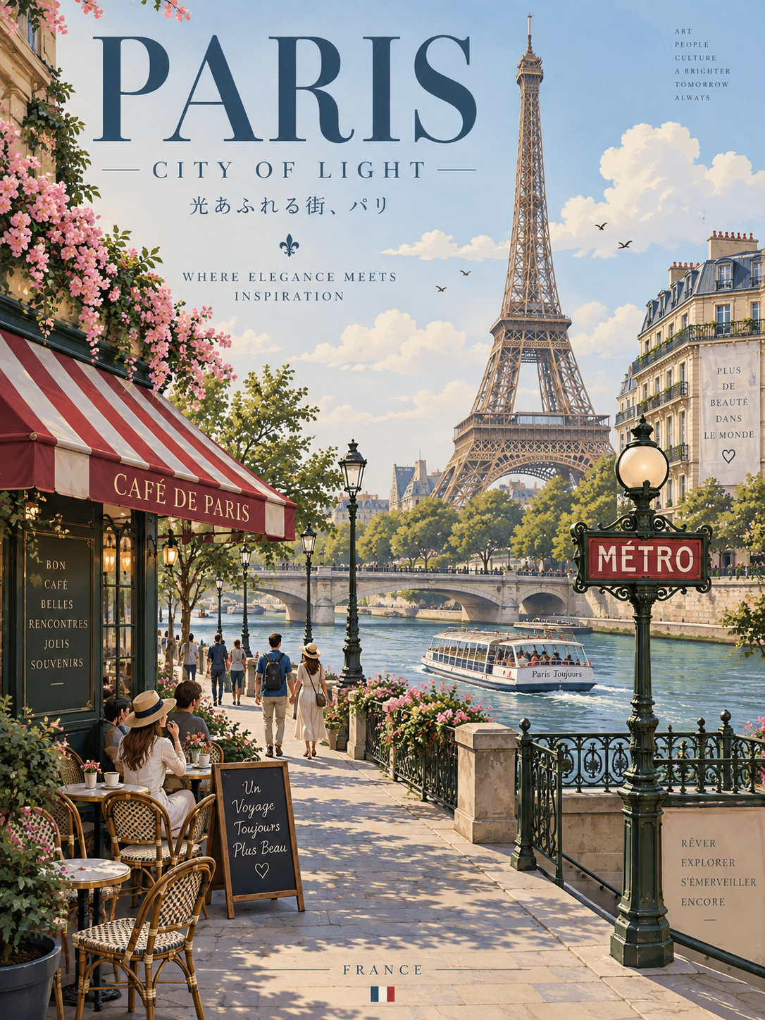 パリのミニマルフラットベクター旅行ポスター — AI image creation