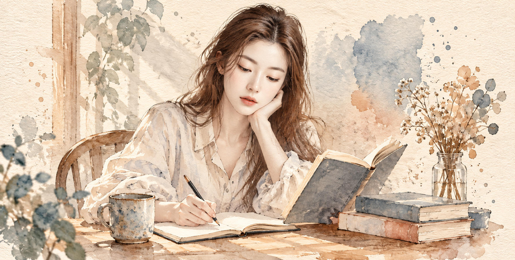 ミニマル水彩風の朝の読書と記録