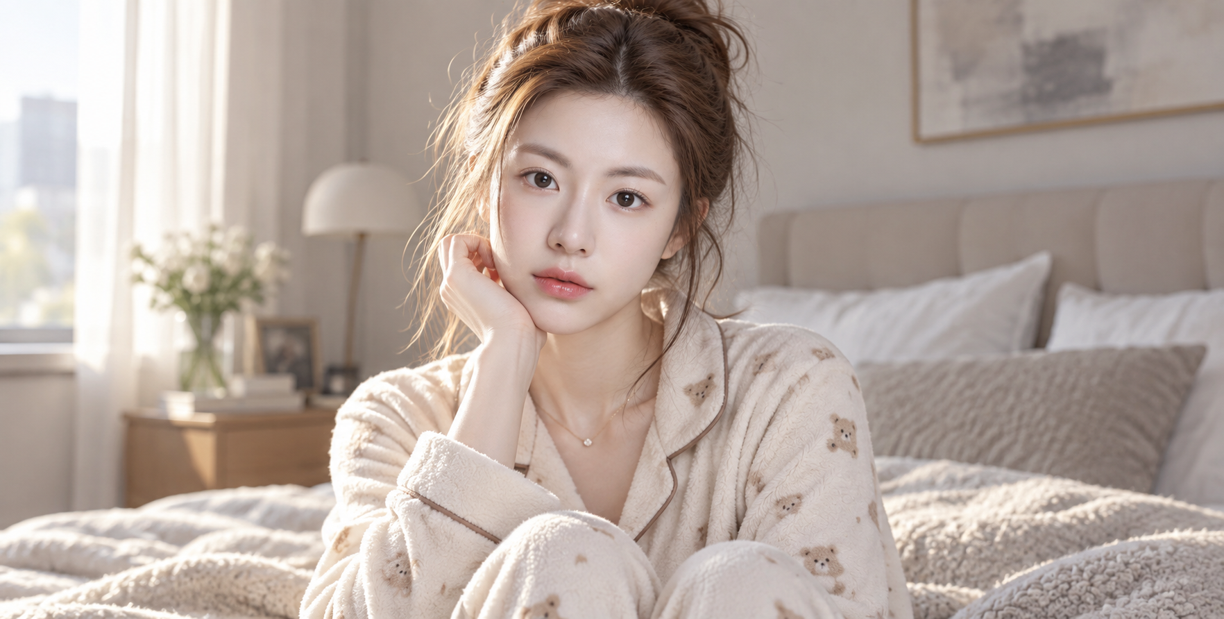 明亮卧室成年女性日常快照
