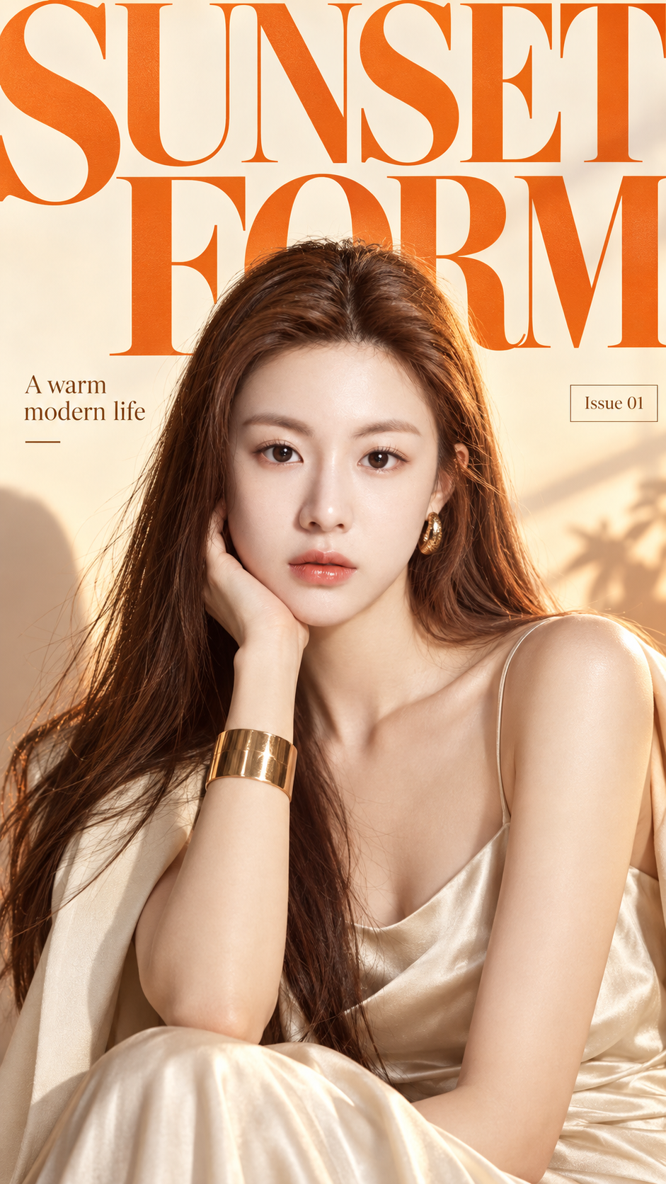 Sunset Orange High-End Adult Fashion Magazine Cover — AI image creation