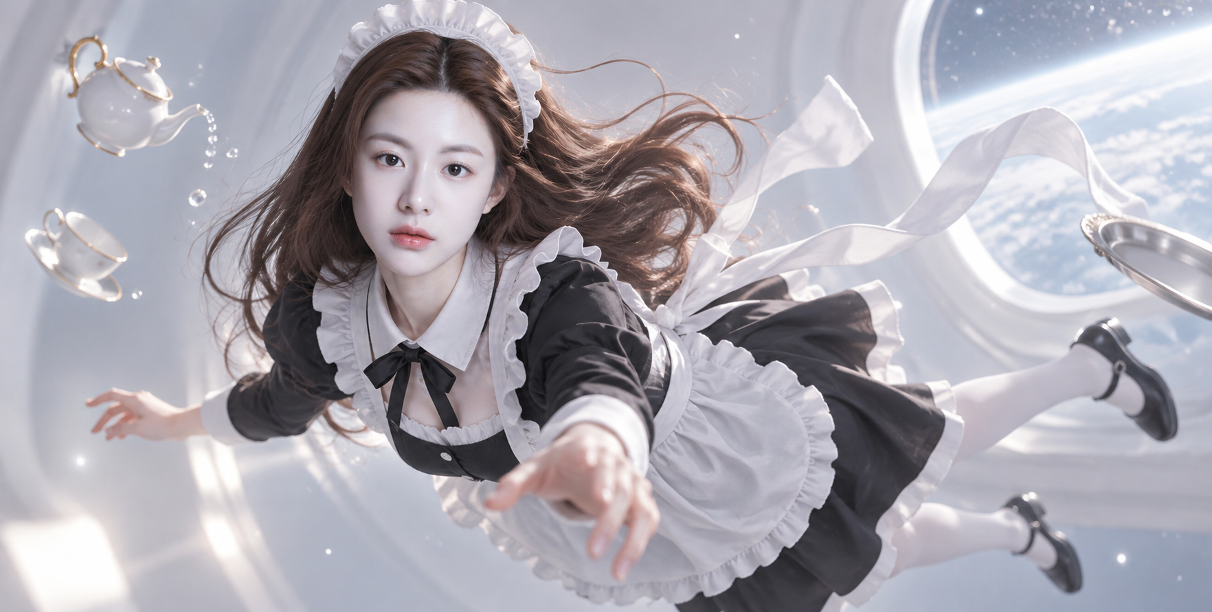 無重力の成人メイドのファンタジーポートレート