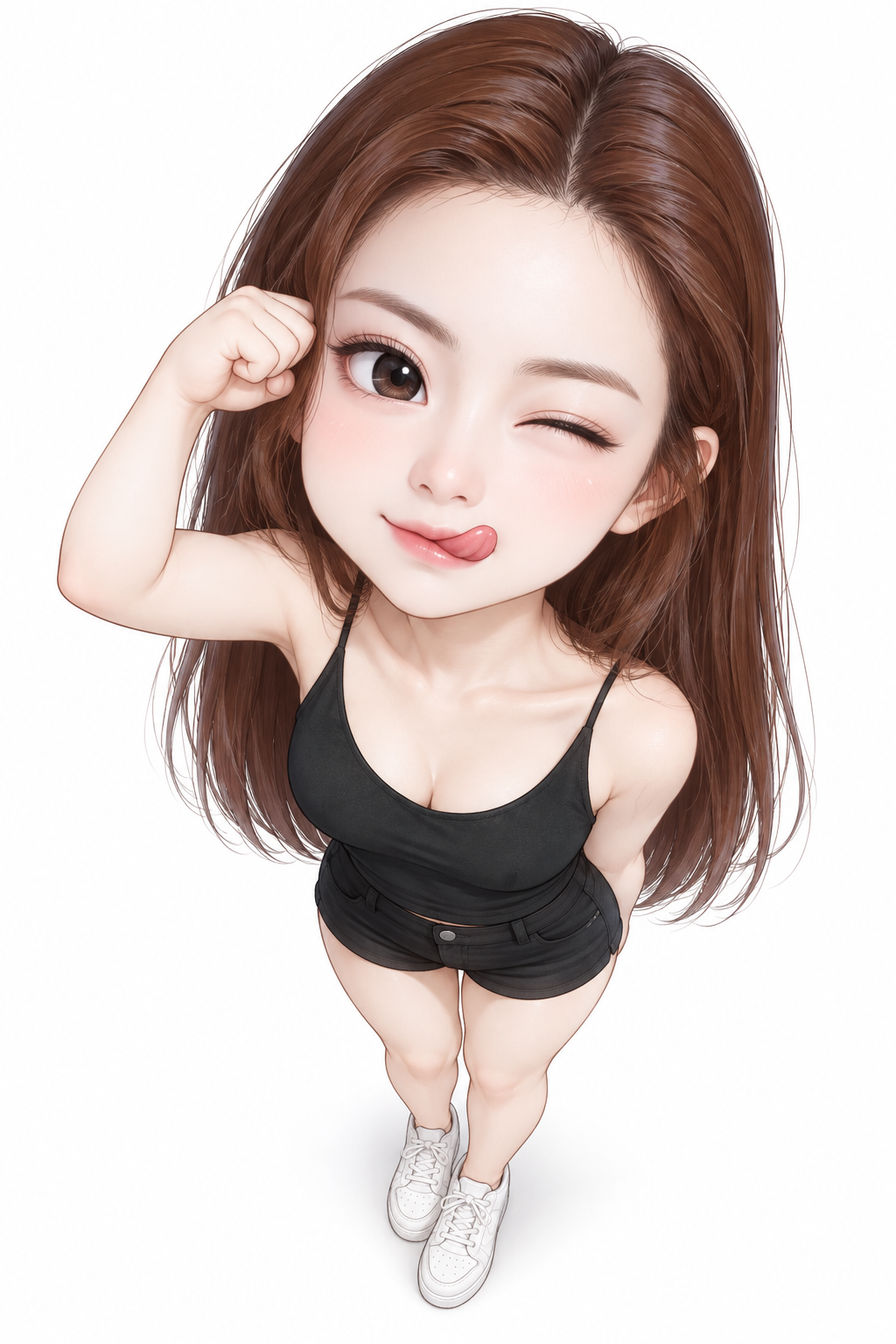 舌を出してウインクする可愛いちびキャラのクローズアップ