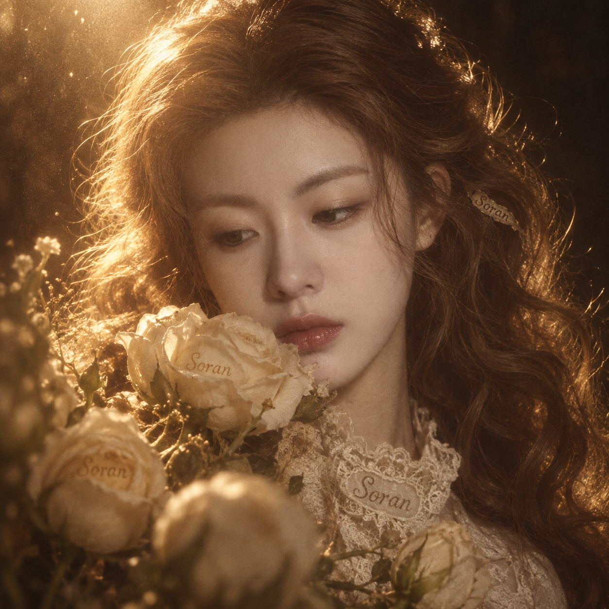 Portrait floral vintage, rêve doré en contre-jour argentique