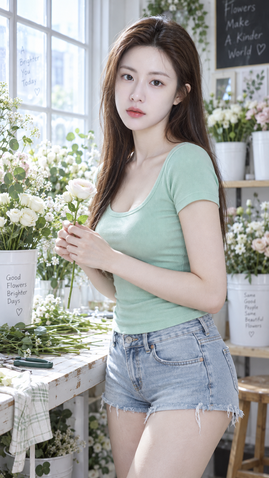 Portrait floral lifestyle CCD vert menthe blanc froid
