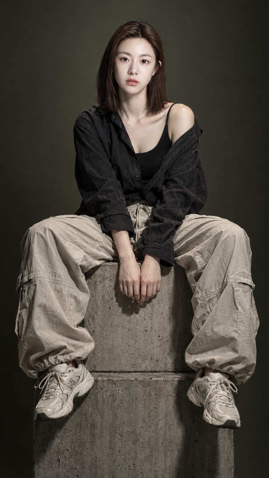 Hyperrealistic Full-Body Female Photography on a Concrete Pedestal